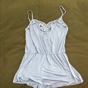 Elegant Lace-Trimmed Light Gray Romper